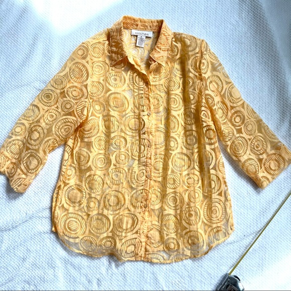 Retro Circles Sheer Button Up Top See Through Coverup by c.l.o.t.h.e.s. - Picture 9 of 11